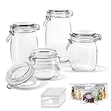 Airtight Glass Storage Jars with Clip Lid Top Clear Canister for Oats Canning Cereal Pasta Sugar Coffee Nuts Spices Set of 4 Food Preserve Container Jars