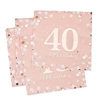 GROVBLE 40 PCS Tovaglioli di Buon Compleanno,Tovaglioli di Compleanno 33 x 33 cm,Decorazione della Tavola per Feste Compleanno,Tovagliolo rosa adatto per il compleanno,l'anniversario della ragazza