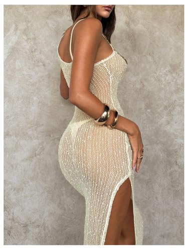 Milumia Women's Sexy Glitter Crochet Cover Up Dress Split Thigh Sheer Long Beach Dresses3