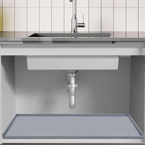 Under Sink Mat, 34â€ x 22â€ Under Sink Mats for Kitchen Waterproof, Under Sink Liner Under Cabinet Rubber Mat Protector, Flexible Under Sink Drip Tray for Bottom Kitchen, Bathroom -Gray