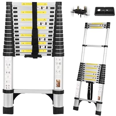 14.5FT Aluminum Telescoping Ladder with Tool Tray, Folding Extendable Ladder for Home, RV, Attic, Roof