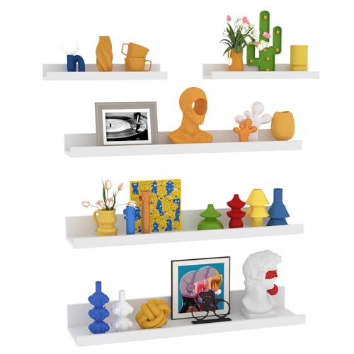 Lyeasw White Floating Shelves for Wall 24 inch, Set of 5 Wall Mounted Shelves with Lip for Bathroom, Living Room, Kitchen