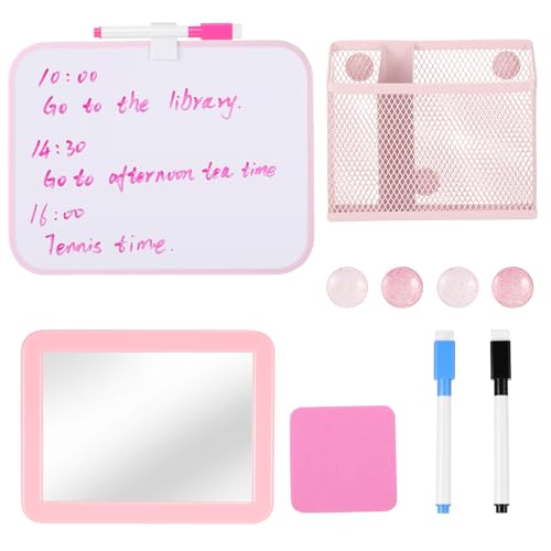 abcGoodefg Pink Magnetic Locker Accessories for Girls, Locker Organizer and Decoration with Locker Mirror, Whiteboard and Pen Holder Markers Magnet and Eraser for School Locker Back to School Stuff