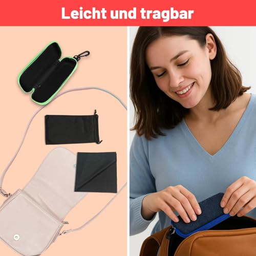 MigWoo 4 Stück Brillenetui aus Denim mit Reißverschluss – Hartschalen-Etui für Sonnenbrillen & Optische Brillen – Stoßfest & Kratzgeschützt – Inklusive 2 Mikrofasertücher und 2 Aufbewahrungsbeutel