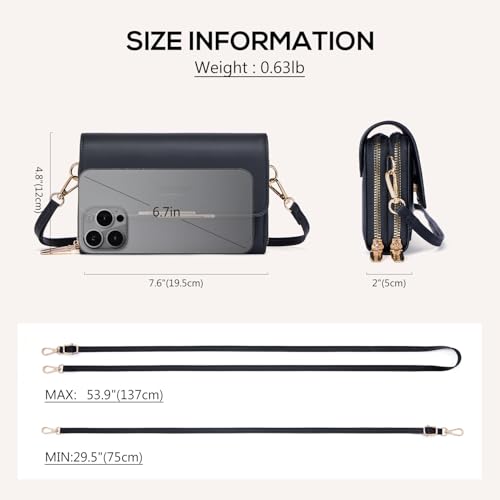 Roulens Small Crossbody Shoulder Bag for Women,Cellphone Bags Card Holder Wallet Purse and Handbags, A-black,