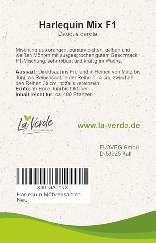 La Verde MEIN GARTEN UND ICH. Harlequin Mix F1 Möhre Samen für ca. 400 Pflanzen, Wurzelgemüse, mild süß aromatisch, Saatgut ohne Gentechnik