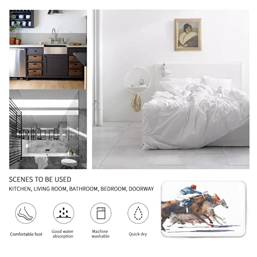 Flannel Rug 40X60Cmhorse Race Competition Derby Racing Horses With Jockeys Watercolor Painting Soft Flannel Microfiber Bathroom Carpet Non-Slip Floor Mat Bathtub Accessories Ljn #TOP3