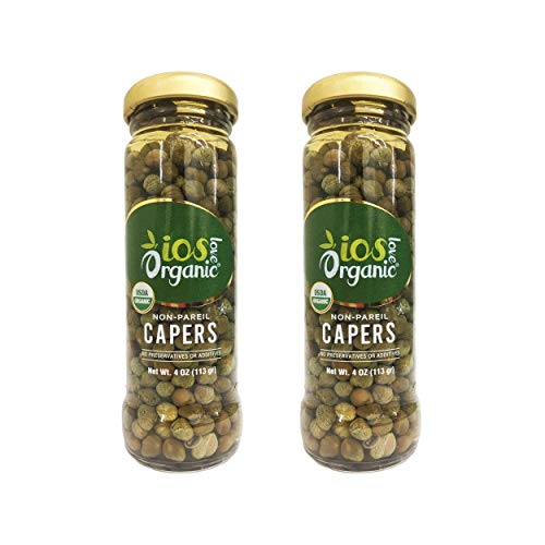 IOS Organic Non-Pareil Capers in Sea Salt, USDA Organic, Vegan, Non-GMO- 4Oz (2Packs)