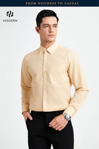 Image of HISDERN Mens Dress Shirts Long Sleeve Button Down Casual Shirts for Men Inner Contrast Formal Business Tuxedo Wedding Shirt