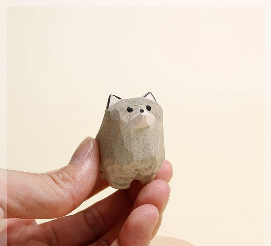 Figurita de Lobo de Madera Tallada a Mano 1.6 in Mini miniatura 1