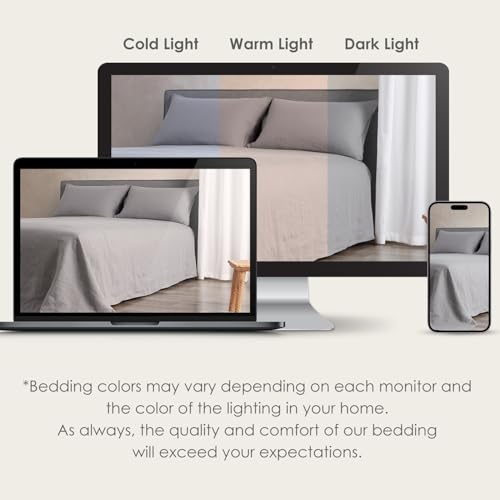 DAPU Pure Linen Sheets Set, 100% French Linen from Normandy, Breathable and Durable for Hot Sleepers, 4 Pcs Set - 1 Flat Sheet, 1 Fitted Sheet, 3 Pillowcases (Earl Grey, California King)