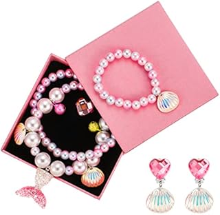 Pinenuts Mermaid Jewellery Set, Kids Jewelry Kit for Girls with Gift Box Mermaid Princess Dress Up Candy Bracelet Mermaid Necklaces Ring Earrings for Mermaid Party Birthday Christmas