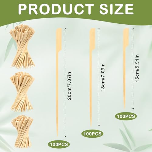 GTNCE 300 sztuk bambusowych szaszłyków do grilla – pałeczki do grilla 15 cm, 18 cm, 20 cm długości, bambusowe szaszłyki fingerfood, biodegradowalne drewniane szpikulce do szaszłyków, potraw z grilla