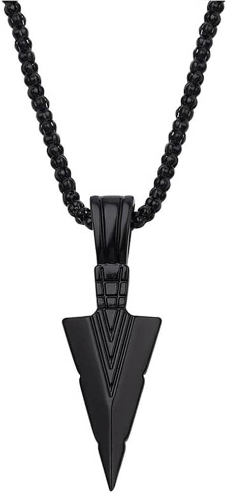 KASMOM Necklace with Arrow Pendant, Hip Hop Punk Rock Arrowhead Necklace for Men (1pc, Black)
