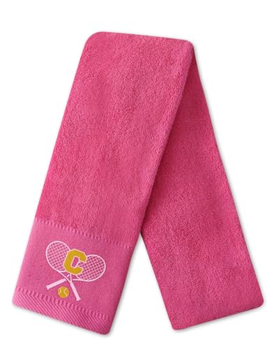 CybGene Embroidered Tennis Towel, Funny Tennis Gift for Men, Women & Tennis Lovers, Soft & Absorbent, Hot Pink, Initial C