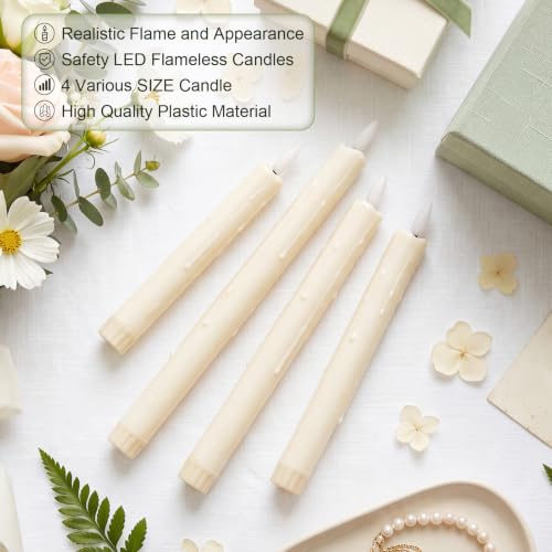Image of Rossesay 24 Pcs Flameless LED Taper Candles Battery Operated Candle 6.5 inch, 7.7 inch, 8.9 inch, 10 inch Flameless Candlesticks Flickering for Christmas Church Wedding Indoor Decoration(Dripping, Ivory)