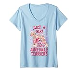Femme Airedale Terrier Just A Girl Who Loves Dog Flower Floral T-Shirt avec Col en V