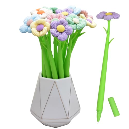 SIPLIV 12 penne a sfera a forma di fiore con inchiostro gel colorato nero da 0,5 mm, penne a sfera con inchiostro gel per ufficio e scuola, fiore di stoffa