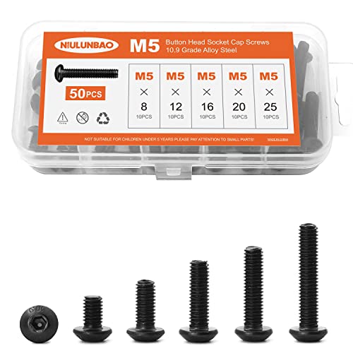 NIULUNBAO Vis Boulons M5 Tête Bouton 10.9 Acier Allié 50pcs