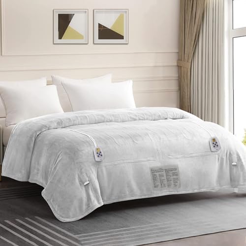 HEYNEMO Heated Blanket Queen Size with Dual Control, 84"x 90" Microplush Flannel Electric Blanket for 89°F-108°F,10 Heating Levels Heating Blanket & 1-12 Hours Auto Shut Off, 5 Year Warranty