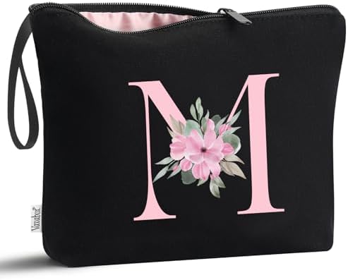 Vavabox A-Z Personalized Initial Makeup Bag, Birthday Gifts for Women Unique,Bride Bridesmaid Gift Cosmetic Bags(A)
