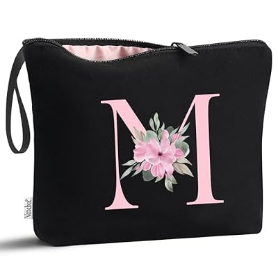 Vavabox Beauty case con iniziali personalizzate dalla A alla Z, regalo di compleanno per donne, regalo per sposa, damigella d'onore (M, 01-Nero)