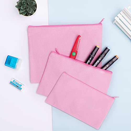 Image of 12 Pieces Cotton Canvas Makeup Bag, Multipurpose Cosmetic Bag with Zipper Travel Toiletry Pouch, Blank DIY Craft Bag (Pink, S)