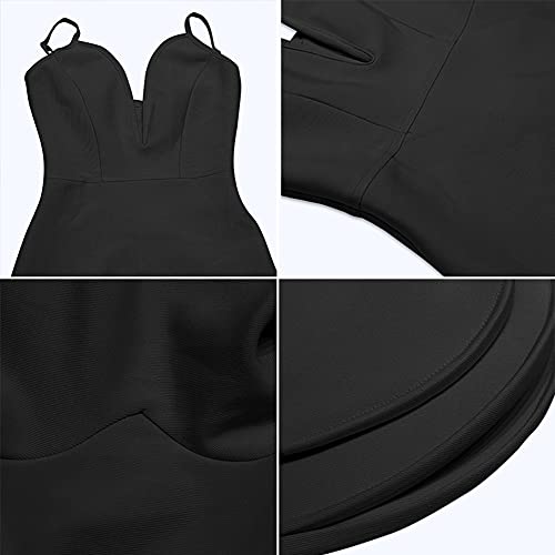 Maketina Womens Sexy V Neck Spaghetti Strap Bodycon Bandage Dress Mermaid Cocktail Midi Dresses Black L #TOP3