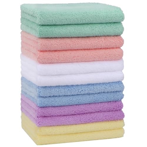 Image of HOMEXCEL Baby Washcloths 12 Pack-Microfiber Coral Fleece Baby Bath Face Towel 7 x 9 Inch Extra Absorbent and Soft Burp Cloth and Wash Cloths for Newborn-Infants and Toddlers-Gentle On Sensitive Skin