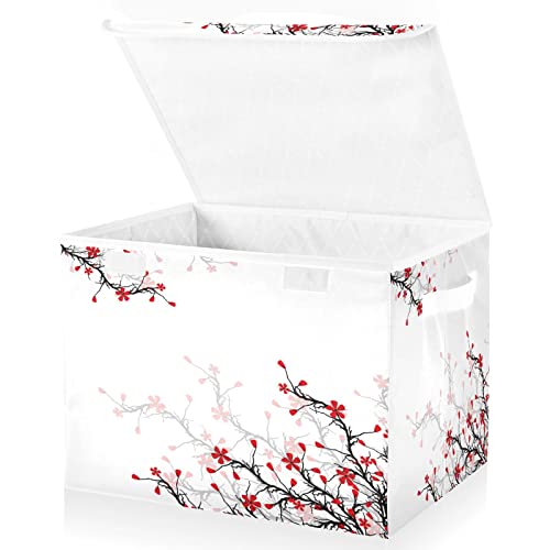 Mnsruu Storage Boxes with Lids, Plum Blossom Winter Chinese Style Large Storage Basket Organizer Shelves Cube Bin Toy Clothes Underbed