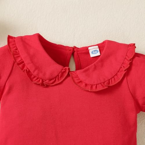 Image of Magic Park 12M-14Y Toddler Short Sleeve T-Shirt Girls Ruffle Blouse Kids Solid Color Tee Casual Tops Holiday Clothes