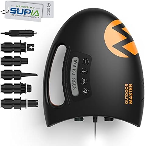 OutdoorMaster 20PSI High Pressure SUP Air Pump The Shark-Intelligent Dual Stage Inflation & Auto-Off, Deflation Function, 12V DC Car Connector for Inflatable Stand Up Paddle Boards (Summer Version) Cover