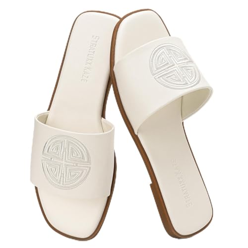 Stratuxx Kaze Womens Dressy Flat Sandals Memory Foam Comfy Slide for Summer