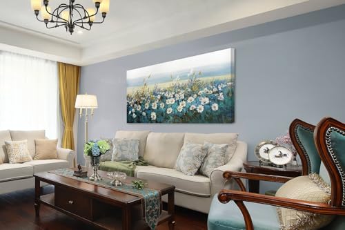 Arjun Flower Wall Art Bedroom Wall Decor Canvas White Daisy Floral Painting Landscape Picture Art Work for Living Room Wall Decor Textured Large Office Home Dining Room, 48"x24" - Image 4