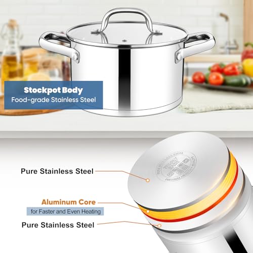 Teamfar Stainless Steel Stock Pot, 4-Quart Tri-Ply Base Stockpot Cooking Pasta Pot With Lid, For Induction Gas Glass Electric thumb #3