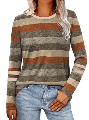 Image of Sampeel Long Sleeve Shirts for Women Color Block Casual Tops Fall Outfits 2026 Basic Tees Trendy Spring Clothes