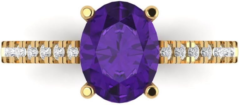 Clara Pucci 14K Solid Gold Ring for Women - 2.21 cttw Oval Cut Natural Amethyst Yellow Gold Solitaire with Accents Anniversary Bridal Ring