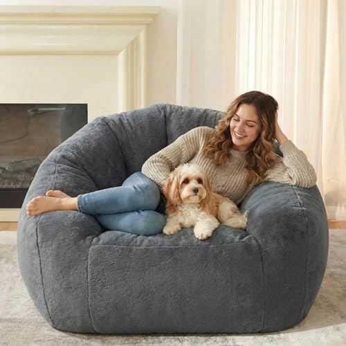Image of HUGHEAVEN Max Giant Bean Bag Chair, Oversized Bean Bag Sofa for Adults & Teens, Ultra-Soft Comfy Fluffy Floor Lounge Chair with Armrests, Large Bean Bag Couch for Gaming, Reading & Relaxing