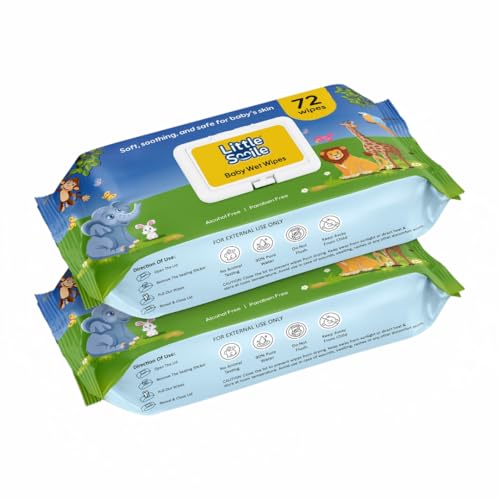 Image of Baby Wet Wipes with Lid-Lock (72s x Pack of 2) | 90% Pure Water Based Wet Wipes for Babies Face, Hands & Bums | Anti-Bacterial, Alcohol Free, pH Balanced Fragrance-Free Baby Wipes