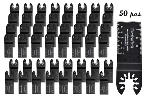 50 Pcs Oscillating Multitool Blades, Oscillating Saw Blades, Quick Release Oscillating Multi Tool Blades for Wood,Plastic, Multi Tool Blades Compatible with Makita, Milwaukee, Bosh, Fein, More