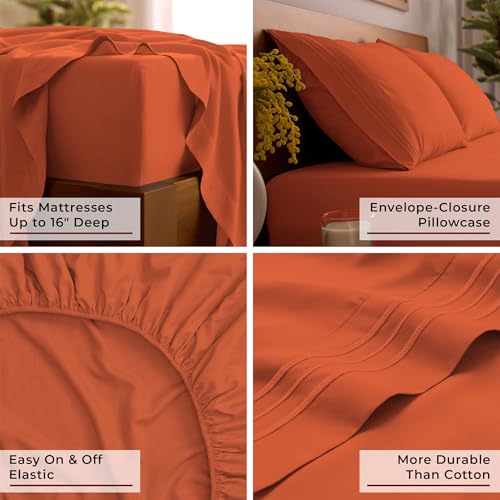 Image of Mellanni Queen Sheets Set - 4 PC Iconic Collection Bedding - Hotel Luxury, Extra Soft, Cooling Bed Sheets - Wrinkle, Fade, Stain Resistant (Queen, Poppy Orange)