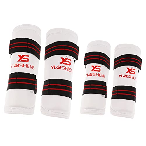kowaku 1 Set Kickboxing MMA Shin Guards Knee Support Leg Pads + Forearm Guards Gear Equipment for Boxing Training - Select Colors & Sizes, White, S
