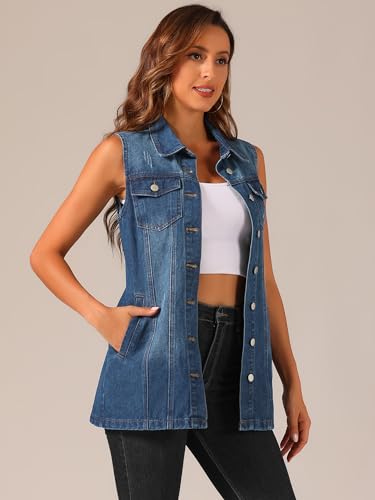 Allegra K Women's Denim Vest Sleeveless Button Down Waistcoat Casual Long Jean Vests2