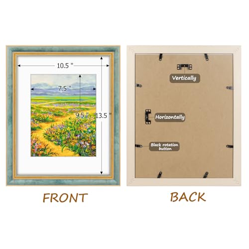 Image of Golden State Art,11x14 Ornate Picture Frame Holds 8x10 Photo,Blue Gold | Includes real glass front,white mat,build-in hangers and buttons.Displays 8x10 photo on wall