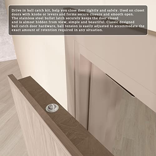 Dondelight Door Ball Catch, Drive In Ball Catches For Interior Doors, 13/16 Inch X 1 Inch, Closet Door Ball Catch Hardware, Door Tension Adjustable (4 Pack, Self-Embed Silver) #TOP3