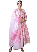 Avayayat Women Rayon Anarkali Embroidered Printed Kurta Pant and Dupatta Set Kurta Sets Kurtis | Women Kurta Pant Set Women Kurti Set with Pant | Women Kurti Set with Pant (XXX-Large, Light Pink)