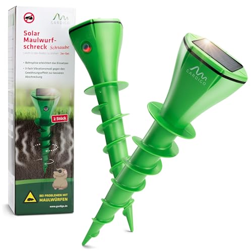 Preisvergleich Produktbild Gardigo® Maulwurf Vertreiber - 2er Set / Solarbetriebener Maulwurfschreck mit Vibrationsmotor / Wechselnde Vibrationsmuster / Maulwurfabwehr für den Garten / IP65 Wasserschutz / Wühlmausschreck