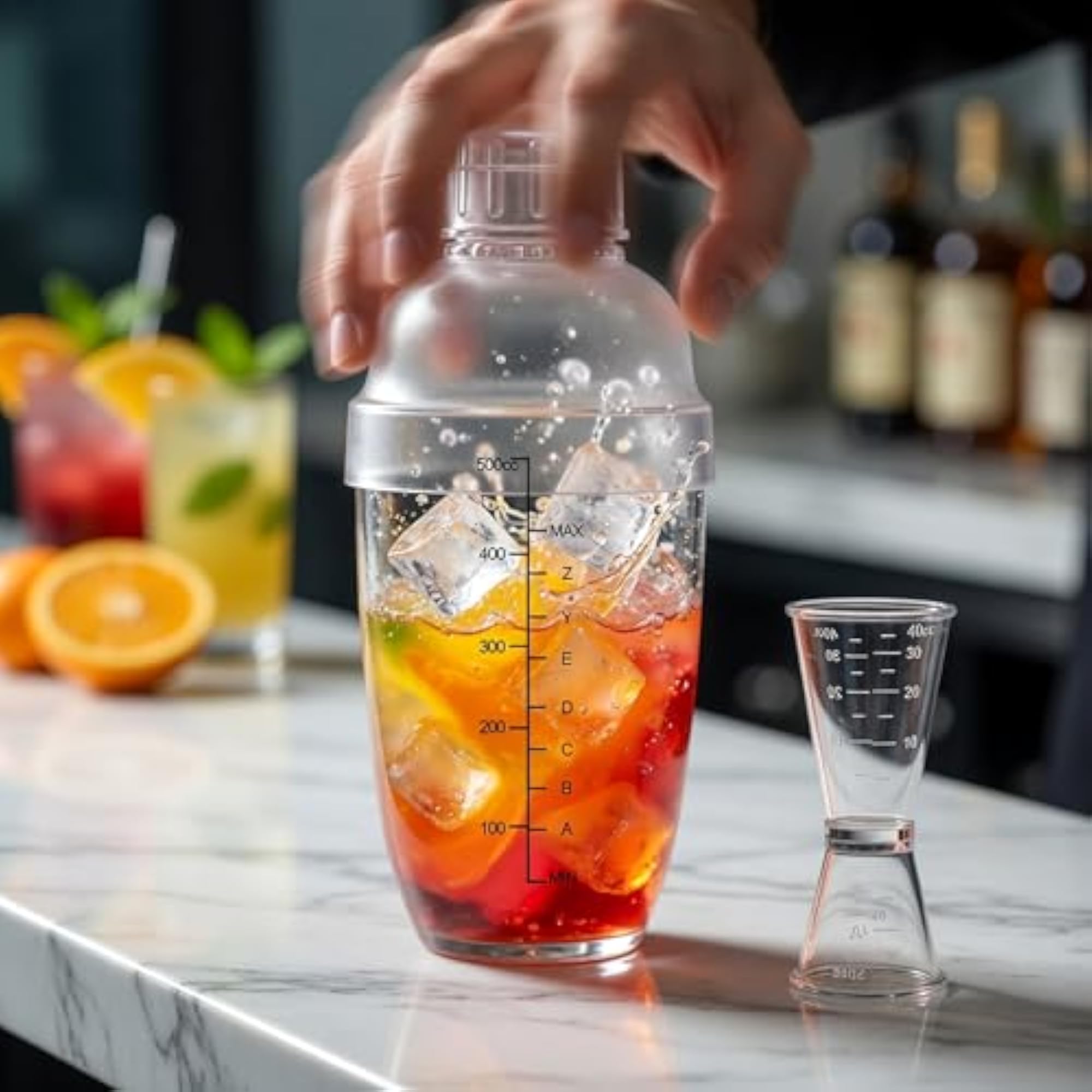 2Pcs Plastic Cocktail Shaker with Measure Jigger Set