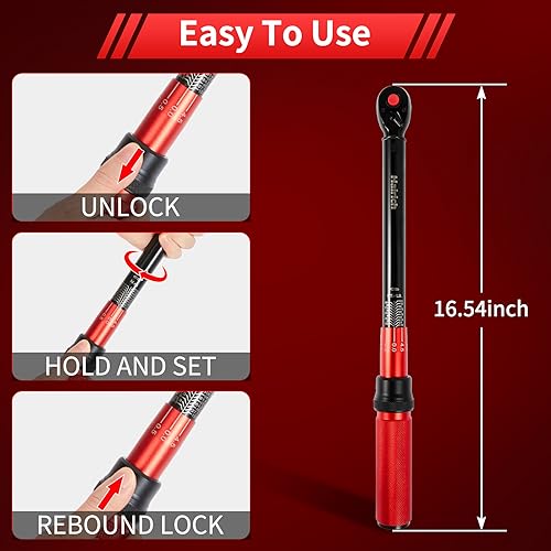 Image of Hairich 3 /8-Inch Torque Wrench, Dual-direction Torque Wrenches 10-100ft.lb /13.6-135.6Nm, 72-Tooth Dual Range Scales Torque Wrench with Quick Release Reversible Head