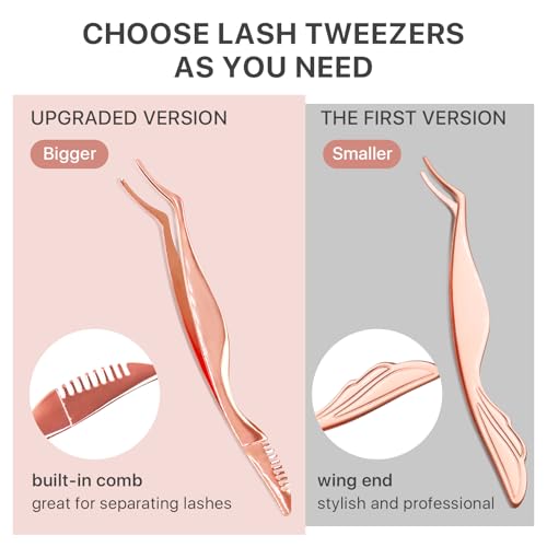Pretty memory Upgraded Lash Applicator Tool with Comb, 2-IN-1 Stainless Steel Eyelash Tweezers, Curved Lash Tweezer Clip for Easy Application and Removal